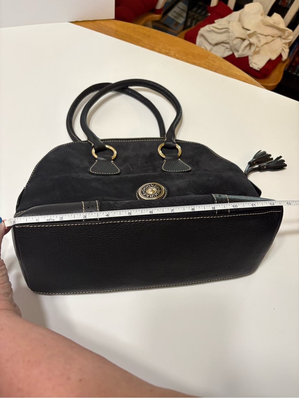 Dooney & Bourke Black Leather Dome Satchel with Tassel and Gold Hardware - Picture 10 of 16